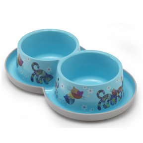 Moderna Double Trendy Dinner Cats in Love МОДЕРНА подвійна миска для кішок d-10см яскраво-блакитна