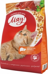 Мяу повнорационный сухий корм для котів зі смаком печінки 400г