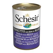 Schesir Tuna консерви для кішок, вологий корм тунець з яловиченою в желе  банку 140 г