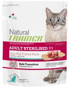 Natural Trainer Sterilised with hamon, сухий корм для стерилізованих котів з шинкою, 300г