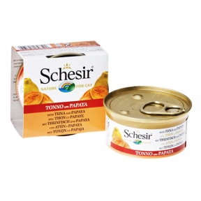 Schesir Tuna Papaya консерви для кішок, вологий корм тунець з папаєю в желе, банку 75 г