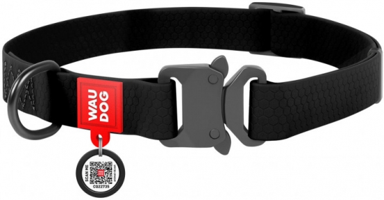 Collar Нашийник для собак WAUDOG Waterproof метал.пряжка-фастекс (ш-25мм, дл-31-49см), чорний