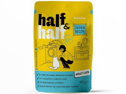 Half&Half вологий корм для дорослих котів, шматочки лосося у желе, 100г