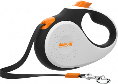 Animall Рулетка-повідець для собак до 25кг/5м біло-чорно-оранж