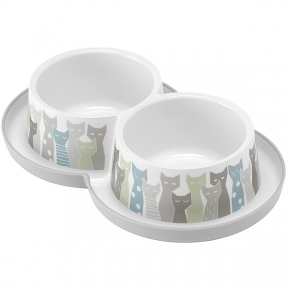 Moderna Double Trendy Dinner Maasai МОДЕРНА подвійна миска для кішок 2*0.350 мл., d-10см сіро-біла