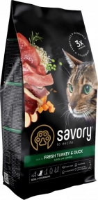 Savory Adult Cat Gourmand Fresh Turkey&Duck, сухий корм для котів з качкою та індичкою, 2кг