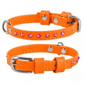 Collar WauDog Нашийник зі стразами, 9мм/19-25см, оранжевий, XS