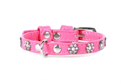 Collar Glamour нашийник стразами Квіточка рожева 9мм/19-25см
