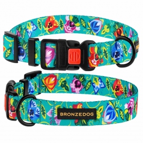 BronzeDog Folk нашийник для собак, квіти, з пластиковою пряжкою 30-40см/20мм, ментоловий