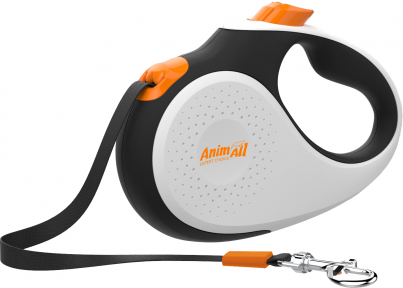 Animall Рулетка-повідець для собак до 15кг/5м біло-чорно-оранж