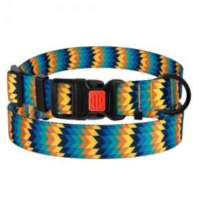 BronzeDog Urban нашийник капрон пластик пряжка зиг-заг 25мм\35-45см жовто-блакитний