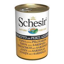 Schesir Tuna консерви для кішок, вологий корм тунець з сарлдиною в желе банку 140 г