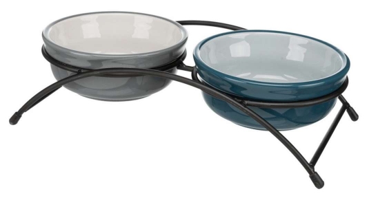 Trixie Миски керамічні на підставці, бірюза та сіра 2×0,25 л/10 см 28×5×15 см