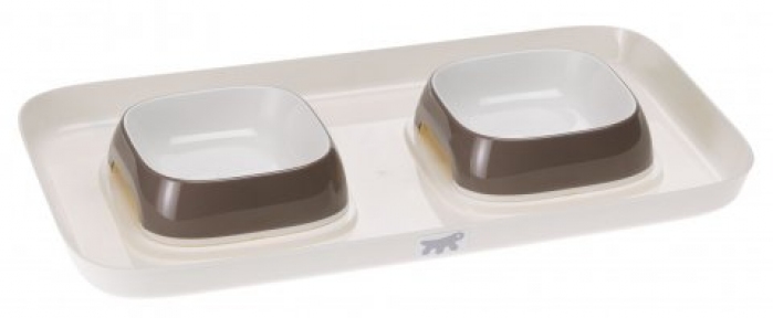 Ferplast, Пластикова таця з коричневими мисками Glam XS 40х23х4,5 см 0,4l