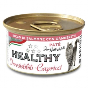Healthy Irr Cap, вологий корм для вибагливих котів, паштет з лососем та креветками, 85г