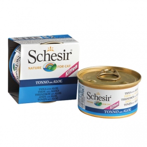 Schesir Tuna Aloe Kitten консерви для кошенят, вологий корм тунець з алое в желе, банку 85 г