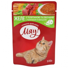 Мяу Желе телятина з овочами консервований корм для котів 100г (24шт)