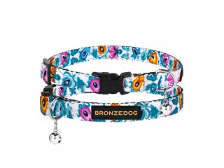 BronzeDog Folk нашийник для котів, квіти, з пластиковою пряжкою 10мм, білий