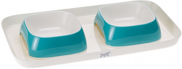 Ferplast, Пластикова таця з бірюзовими мисками Glam S 40х23х4,5 см 0,8l