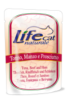 LifeCat Pouch with Tuna,Beff & Ham 70g ТУНЕЦЬ З ЯЛОВИНОЮ І КУРИНОЮ ШКІРЦЮ