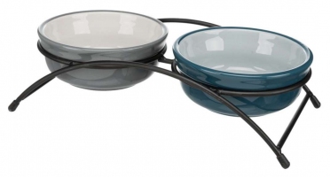 Trixie Миски керамічні на підставці, бірюза та сіра 2×0,25 л/10 см 28×5×15 см