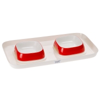 Ferplast, Пластикова таця з червоними мисками Glam XS 40х23х4,5 см 0,4l