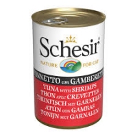 Schesir Tuna консерви для кішок, вологий корм тунець з креветкой в желе банку 140 г
