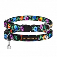 BronzeDog Folk нашийник для котів, квіти, з пластиковою пряжкою 10мм, чорний